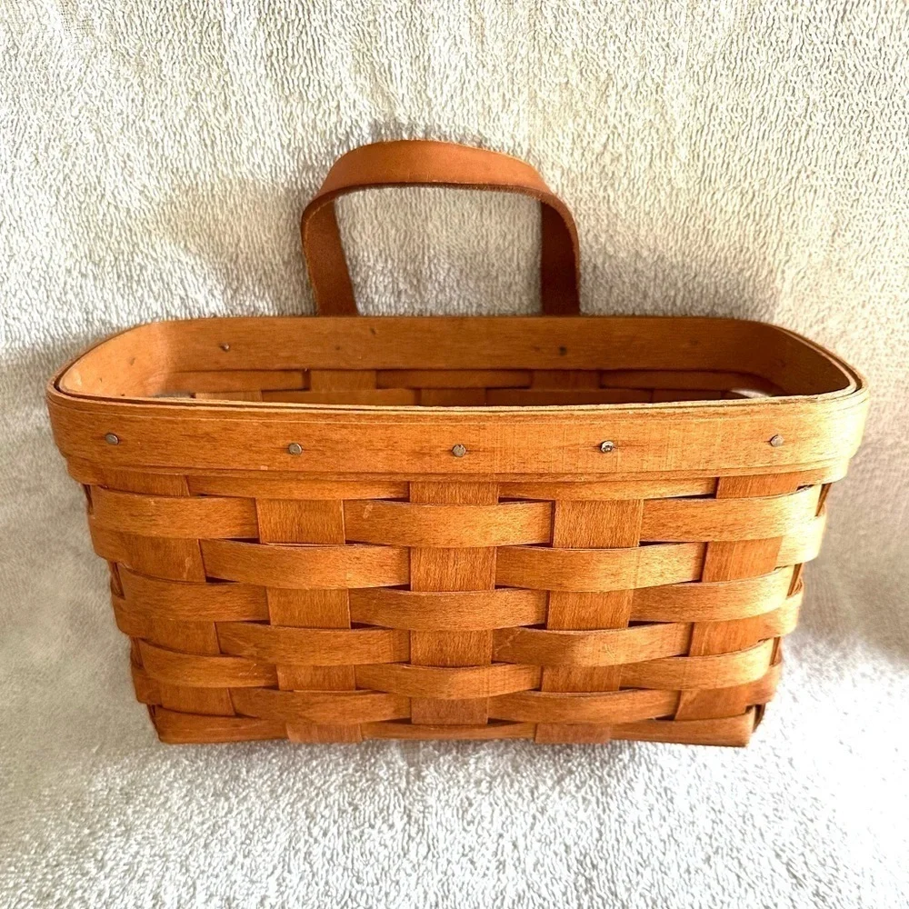 Longaberger Medium Key Basket 1991 Wall Hanging Leather Handle Handwoven USA